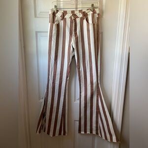Brown and White Striped Flare Pants